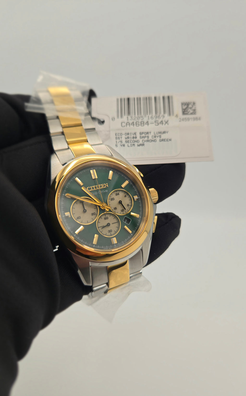 Citizen Sport Luxury Eco-Drive Chronograph 43mm Green Dial (Model CA4684-54X) - Brand New