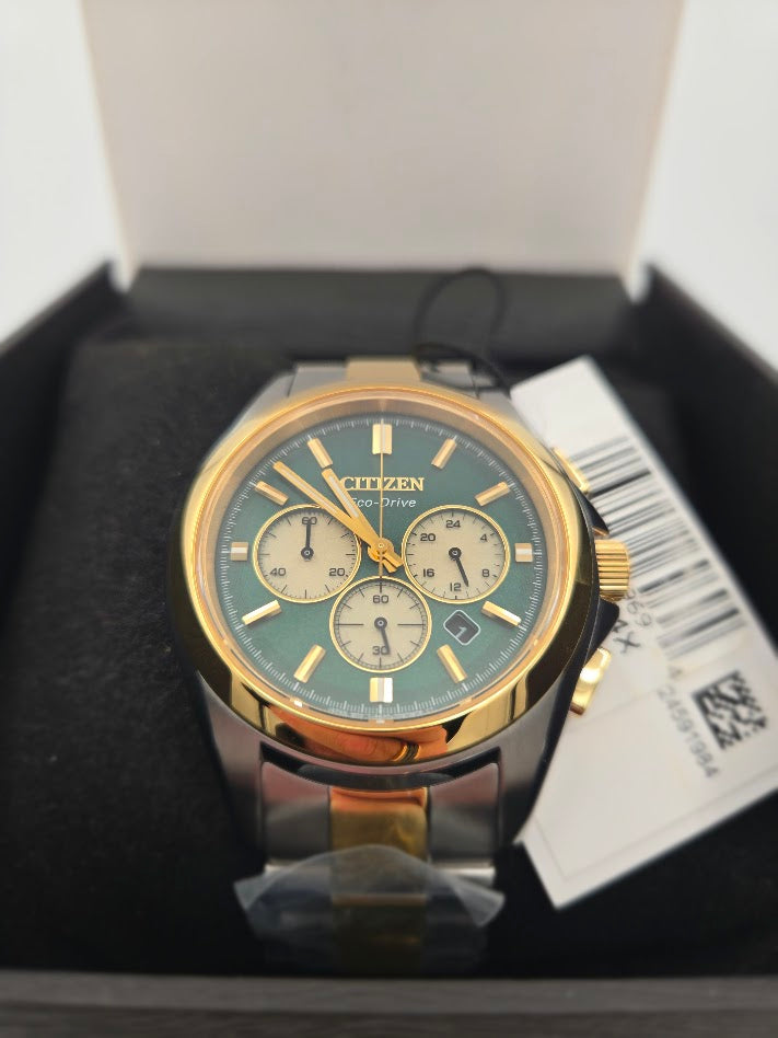 Citizen Sport Luxury Eco-Drive Chronograph 43mm Green Dial (Model CA4684-54X) - Brand New