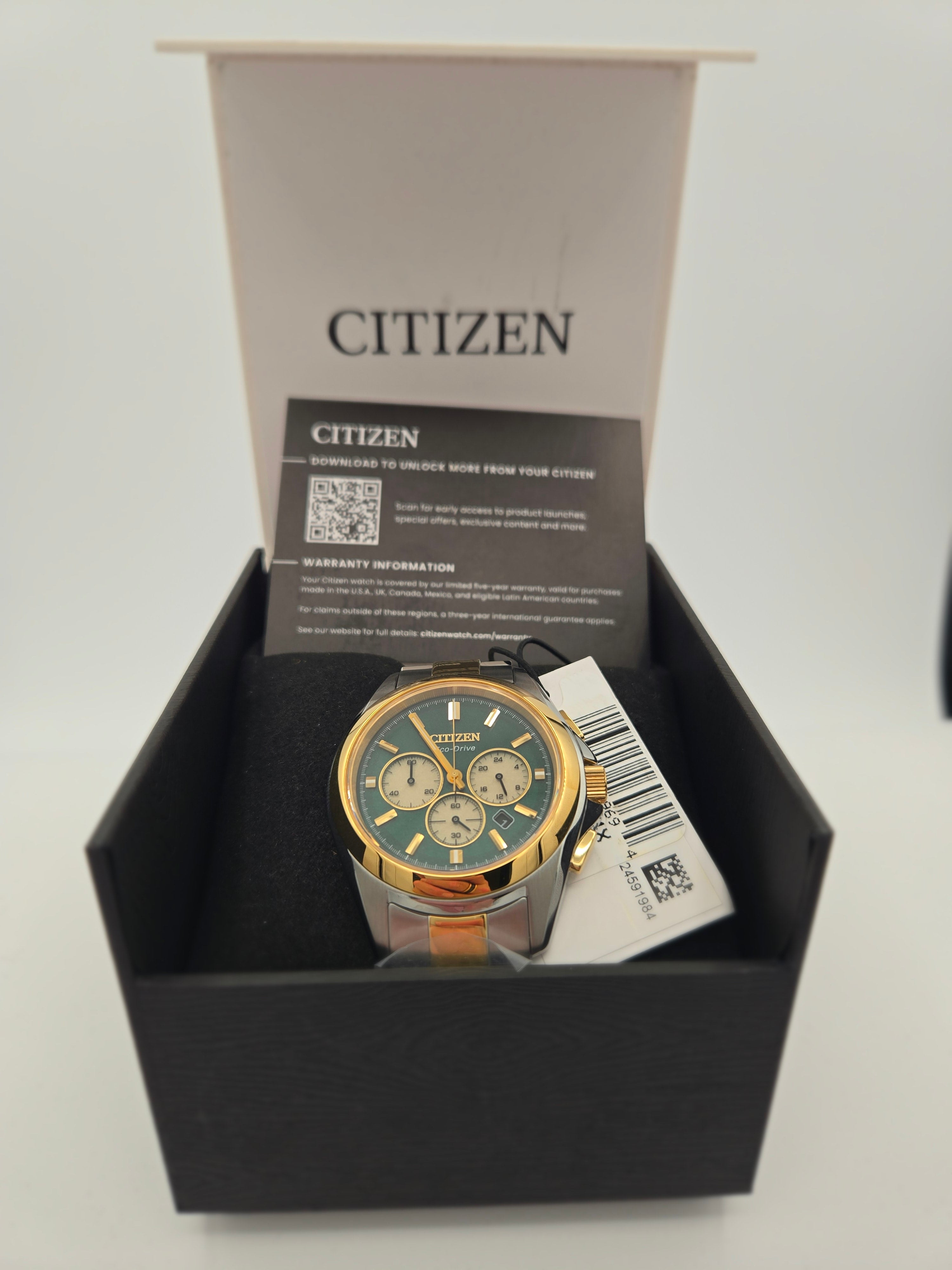 Citizen Sport Luxury Eco-Drive Chronograph 43mm Green Dial (Model CA4684-54X) - Brand New