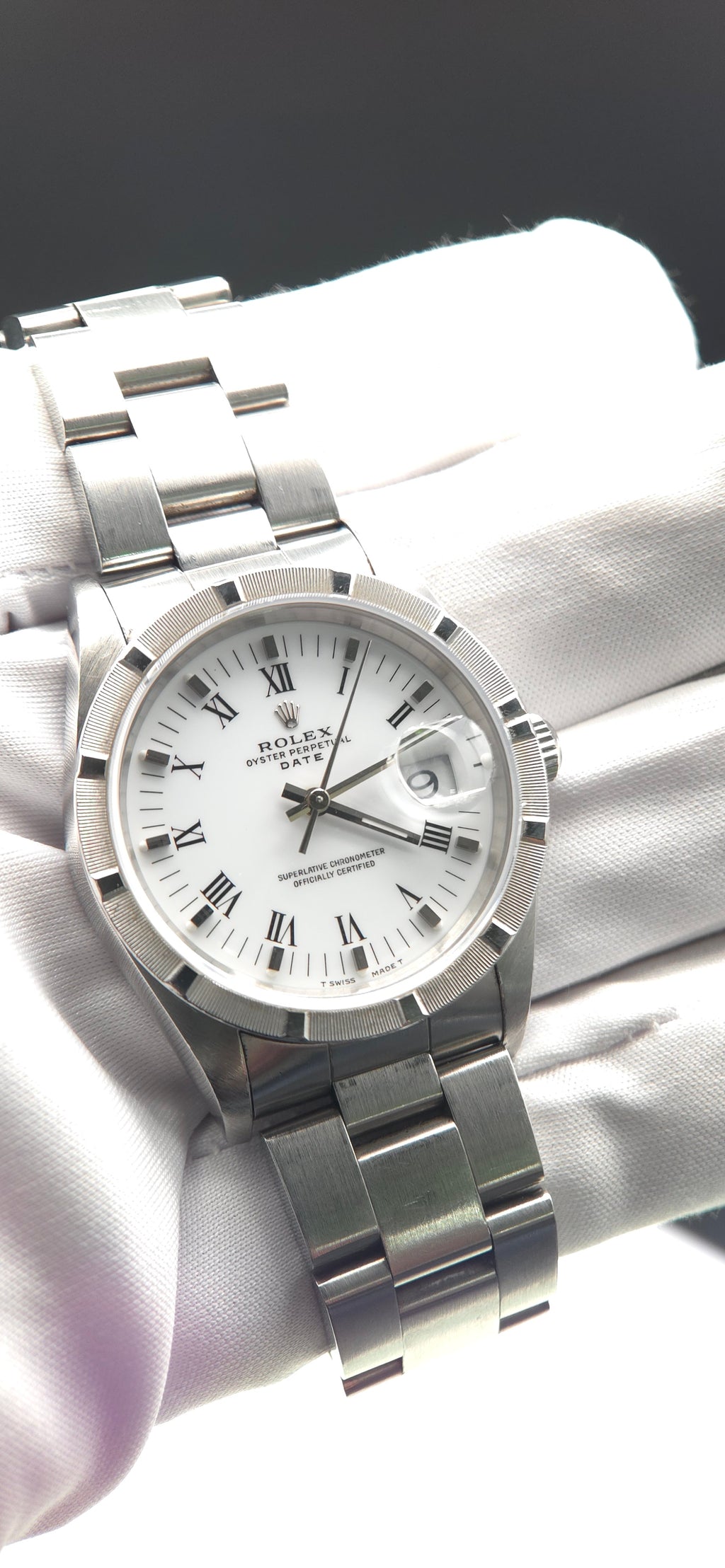 Rolex Oyster Perpetual Date 34mm 15210 White Roman Dial (1994 Papers)