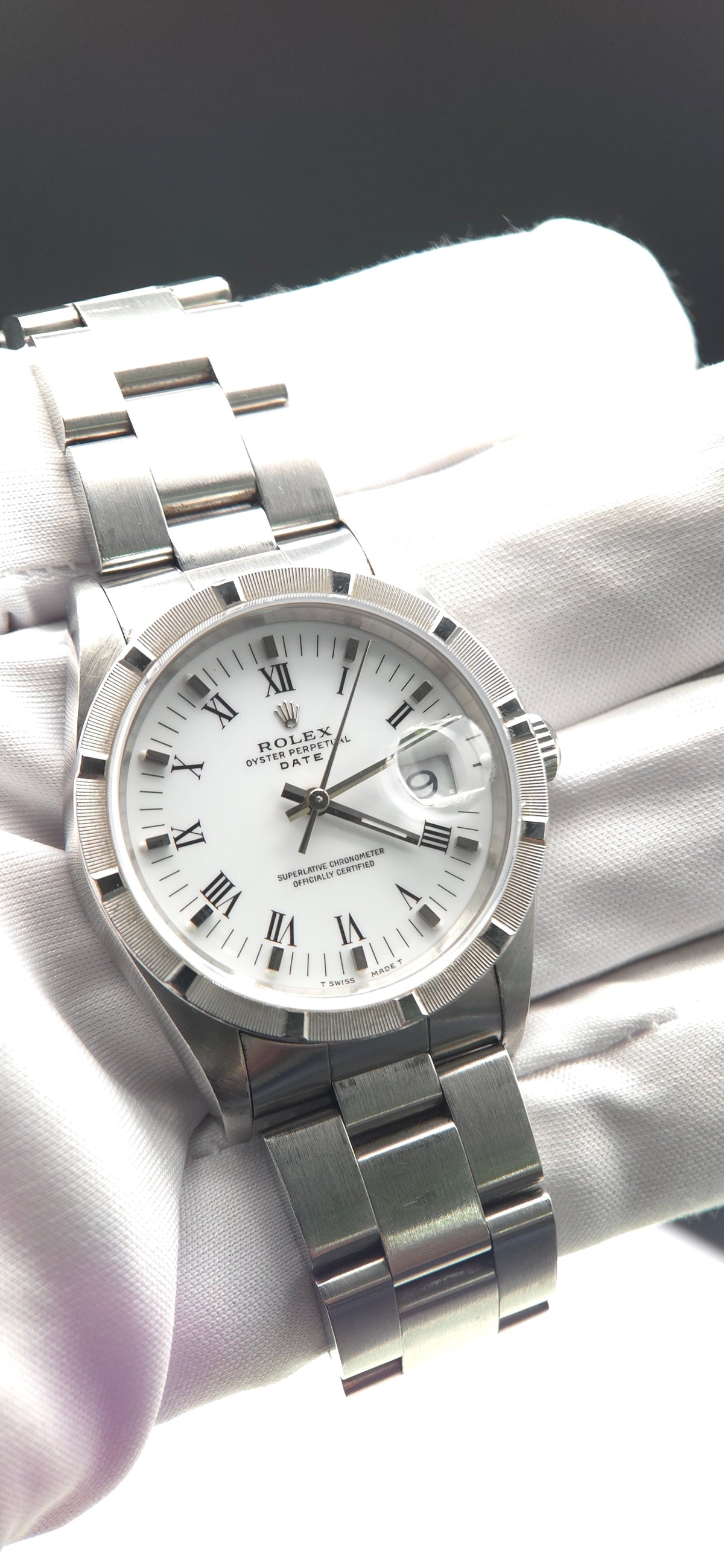 Rolex Oyster Perpetual Date 34mm 15210 White Roman Dial (1994 Papers)
