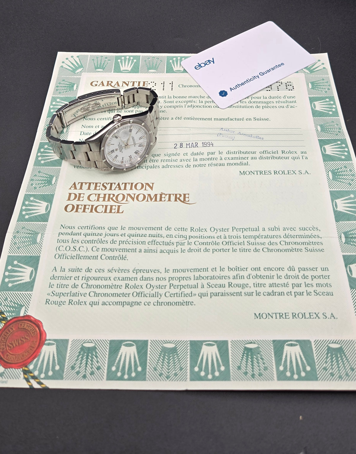 Rolex Oyster Perpetual Date 34mm 15210 White Roman Dial (1994 Papers)