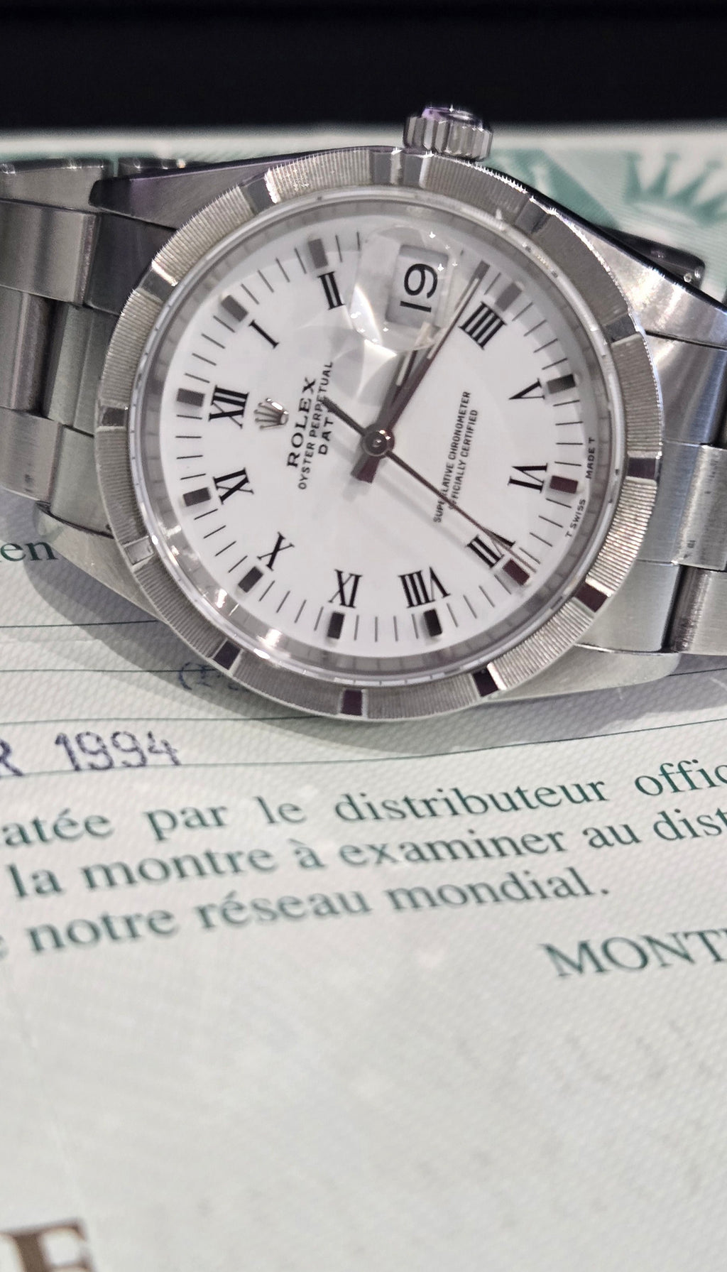 Rolex Oyster Perpetual Date 34mm 15210 White Roman Dial (1994 Papers)